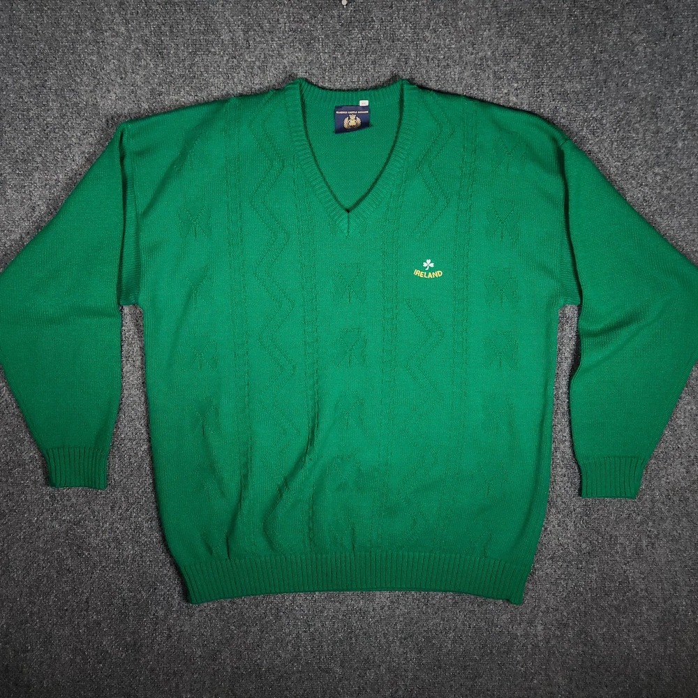 Blarney Castle Sweater Mens XXL Green Excellent Vintage Ireland V-Neck Pullover - Picture 2 of 7